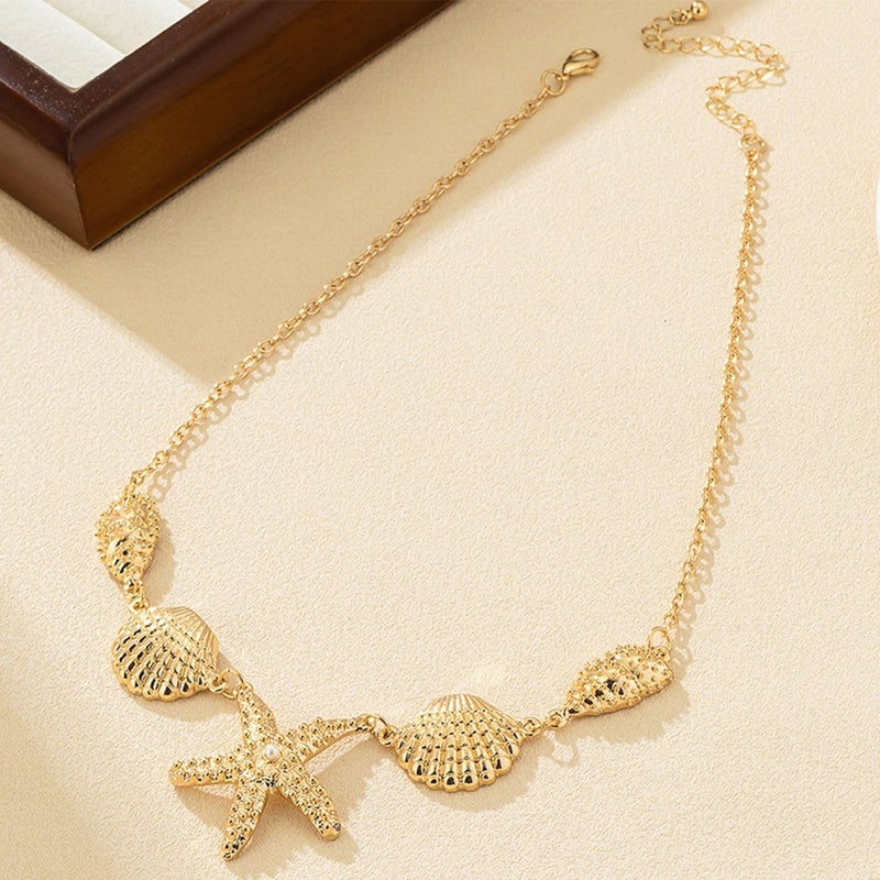 MIFYNN Gold Shell Starfish Necklace for Women Pearl Shell Necklace Layered Beaded Starfish Necklaces Summer Beach Surf Jewelry Gifts for Women - Image 5